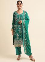 Faux Georgette Green Traditional Wear Zari Work Straight Suit